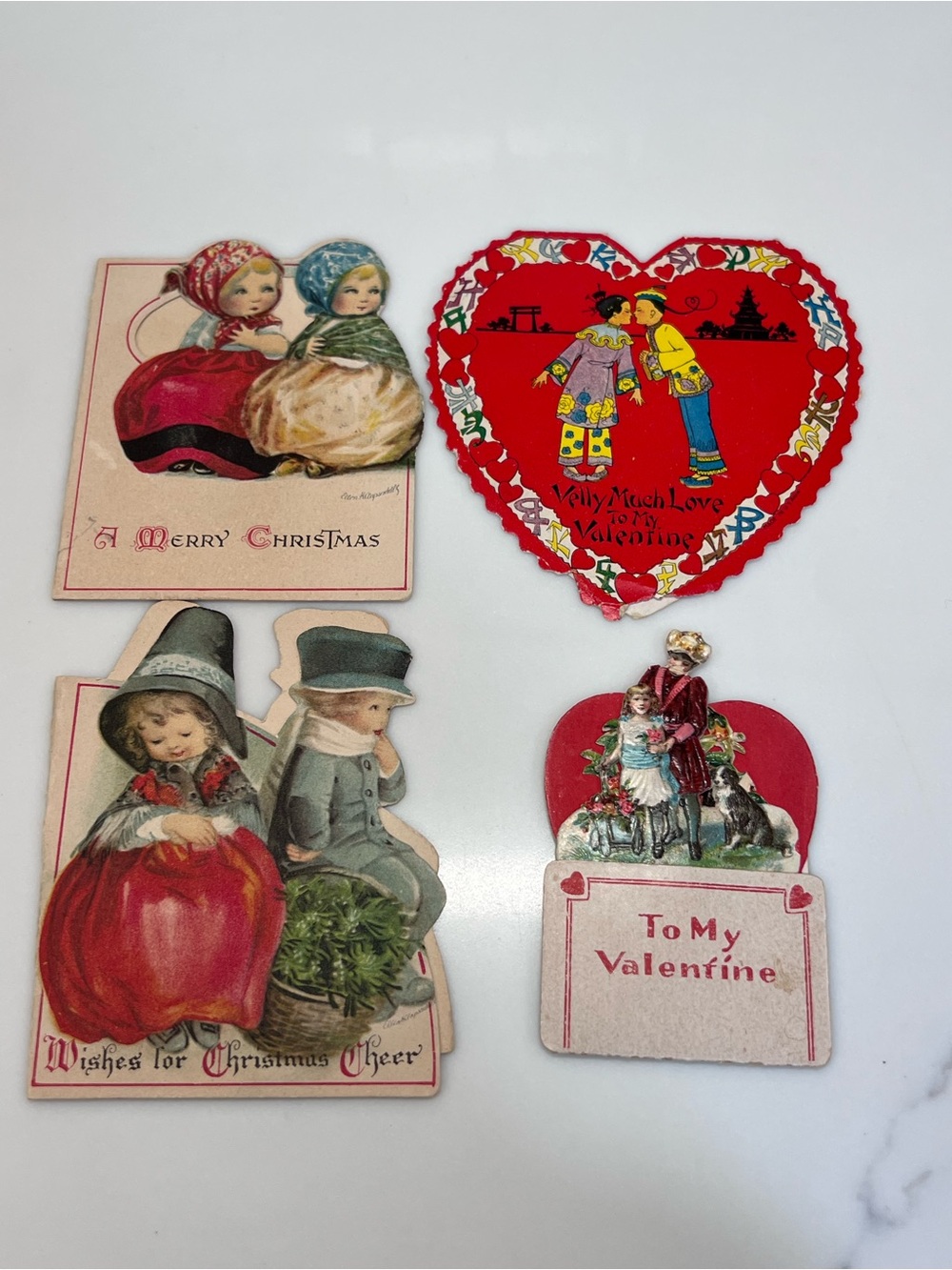 Antique Valentines Day Card And Christmas Card Lot Of 4